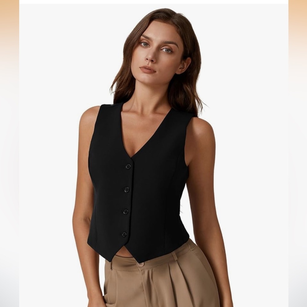 Womens V Neck Vest Top Sleeveless Button Down Fully Lined Solid Going Out NWT L